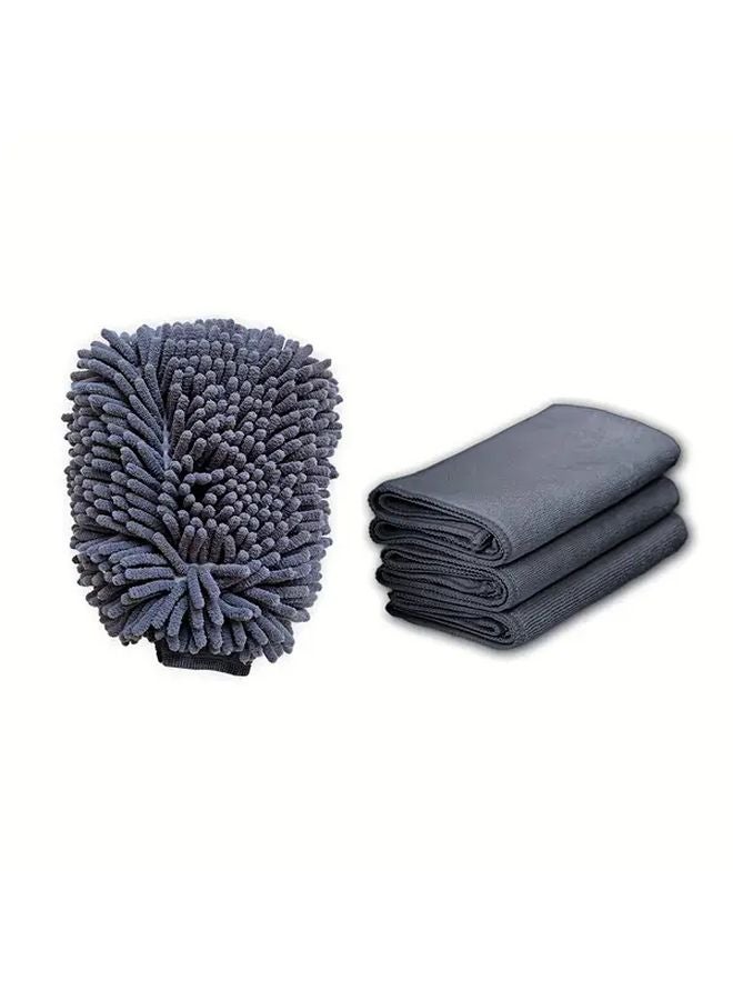 Green Chenille Cleaning Gloves And Cloths 4pcs Multi Purpose For Car Home Kitchen - Image 5